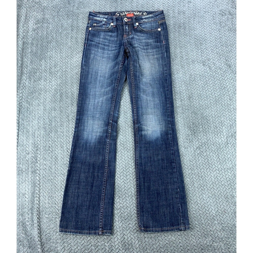 VTG Request Jeans Women 26 (28x32) Blue Bootcut Embroidered Stretch Low Rise Y2K